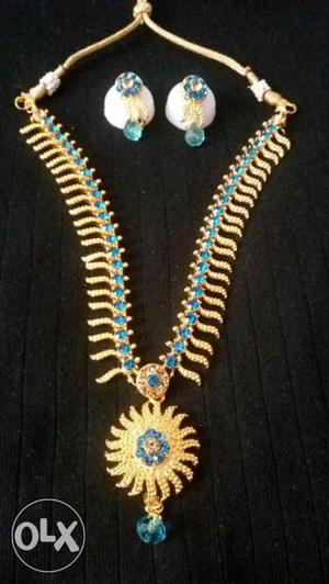 Gold And Blue Beaded Necklace