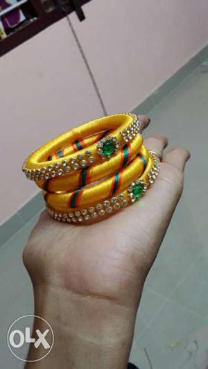 Gold And Green Silky Thread Bangle