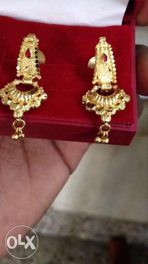 Gold And Red Pendant Earrings