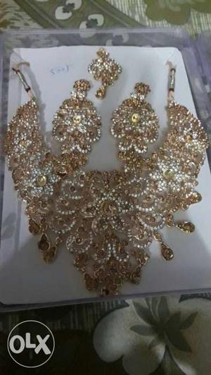 Gold Link Bib Necklace And Earrings