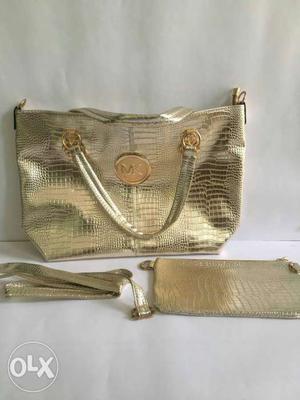 Gold-colored Michael Kors Leather Tote Bag And Crossbody Bag