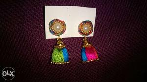 Green And Blue And Red And Blue Dangling Earrings