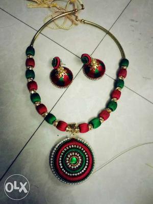 Green And Red Necklace And Earrings