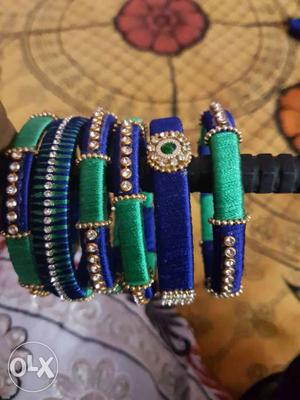 Green-and-blue Silk Thread Bracelets