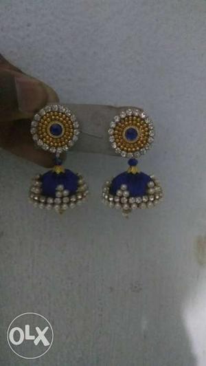 Pair Of Blue-and-gold Earrings