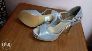 Pair Of Brand new Gray Leather Peep Toe Ankle Strap