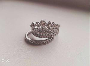 Pair Of Diamond Embellished Silver Bridal Ring Set