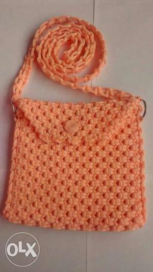 Pink Knitted Crossbody Bag