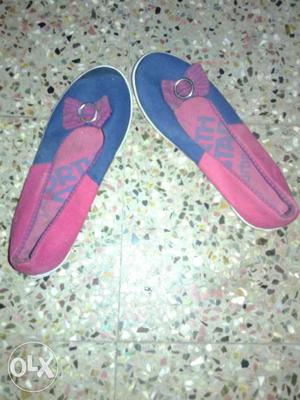 Pink with blue cut shoes. size 8.