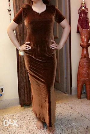 Pure velvet gown...party wear...brown