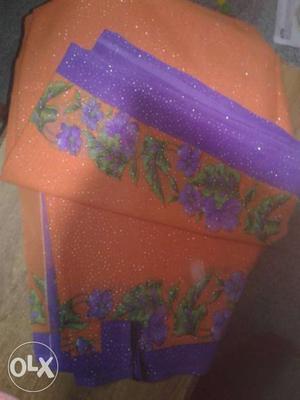 Purple And Orange Floral Sari