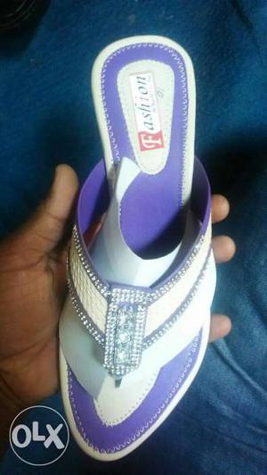 Purple And White Heeled Sandals