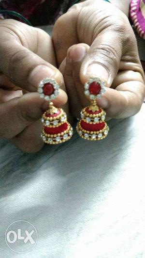 Red And Gold Jhumka Earrings