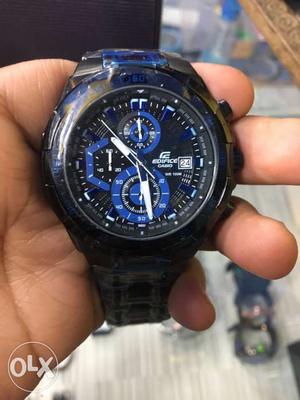 Round Black and blue Edifice Chronograph Watch