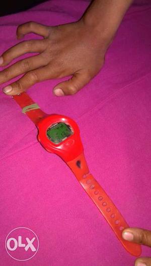 Round Red Digital Watch With Silicone Strap