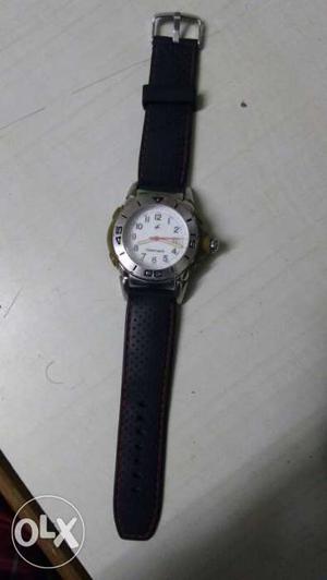 Silver And Brown fastrack Watch With Black Rubber Strap
