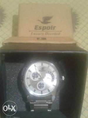Silver Espoir Chronograph Link Watch With Box
