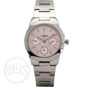 Silver Link Timex Silver Face Round Chronograph Watch