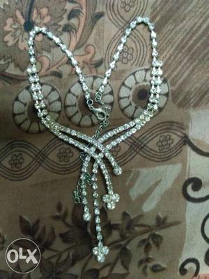 Silver With White Rhinestone Necklace