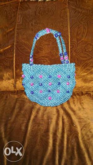 Teal, Blue, And Pink Beaded Bag