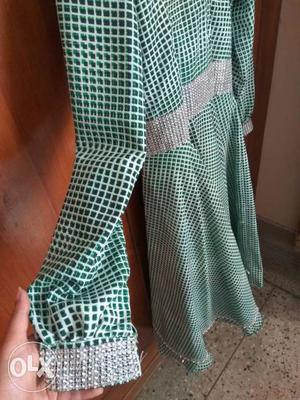 White and green checkered dress length - 39 inches, chest -