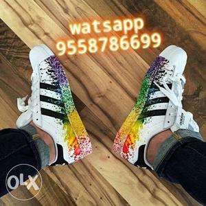 White-yellow-red-green-and-blue Adidas Tie-dye Superstar