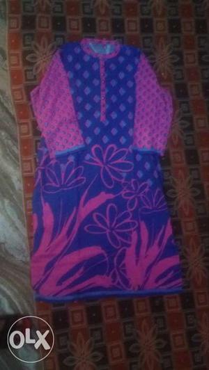 Women's Blue And Pink Floral Long Sleeve Maxi Dress