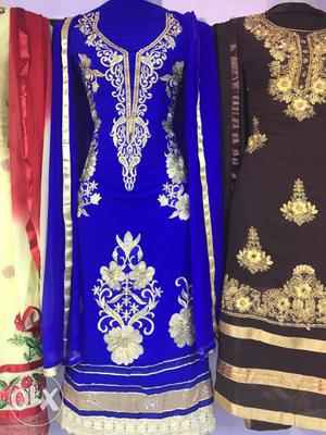 Women's Blue And White Floral Sari