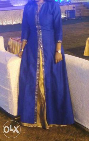 Women's Blue Long Sleeve Maxi Dress