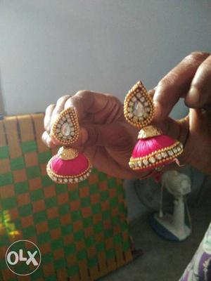 Women's Pair Of Pink And Gold Earrings