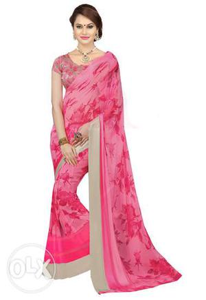 Women's Pink Floral Sari