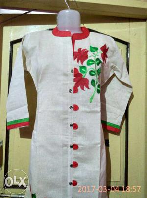 Women's Red, Green, And Beige Traditional Dress