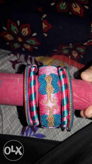 Women's Teal And Pink Bangles
