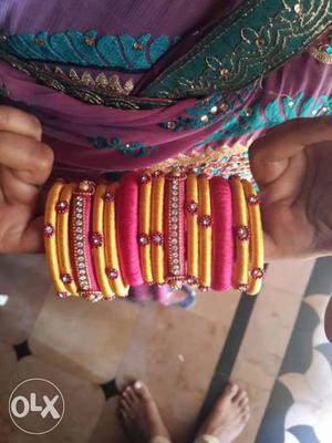 Yellow And Pink Silk Thread Bangles
