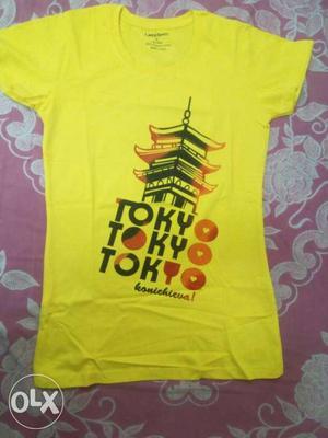 Yellow Tokyo Print Boat Neck Shirt