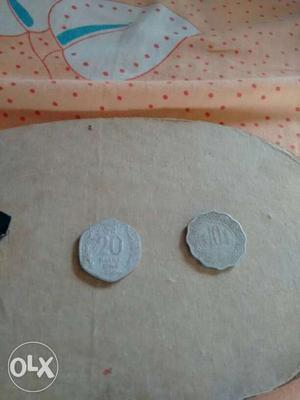 20 Indian Paise And 10 Indian Paise Coins