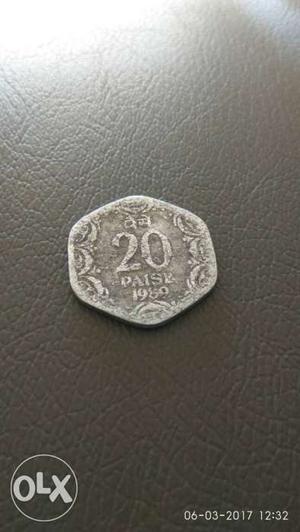 Hexagon Silver 20 Indian Paise Coin