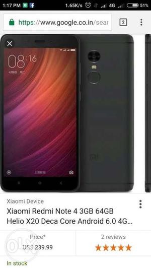Newly box packing mobile peace Redmi note 4 64 GB black box