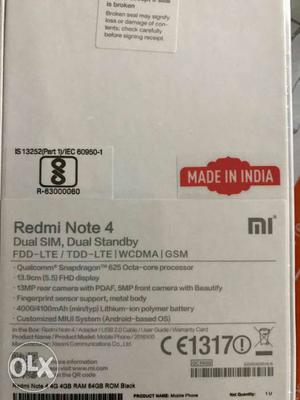 Redmi note 4 64gb/4gb black fixed price