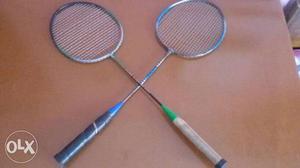 Two Blue Badminton Rackets