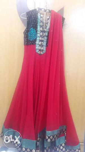 Beautiful Red Suit. Choli in black velvet and the