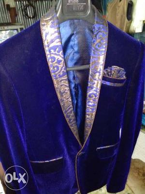Blue Shawl Lapel Suit Jacket