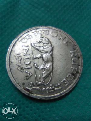 Emperor George vi king one rupee silver coin 