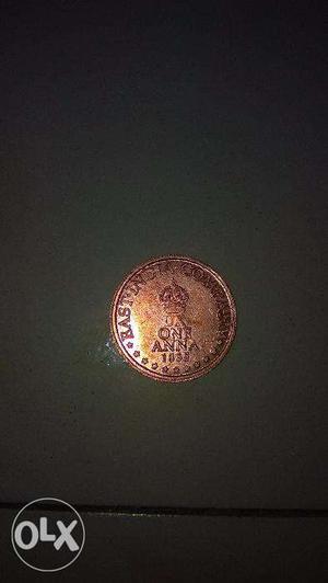 Pure copper based uk one anna coin in  east india