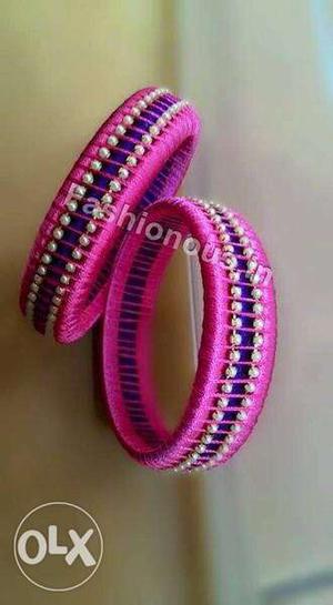 Purple-and-pink Silk Thread Bangles