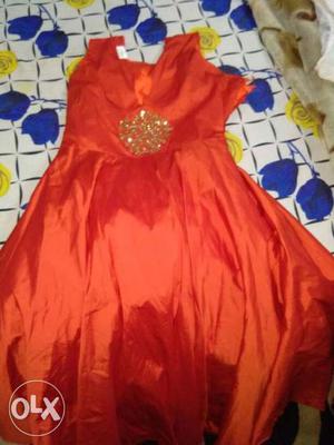 Red Satin V Neck Sleeveless Dress
