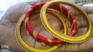 Three Gold-and-red Silk Thread Bangles