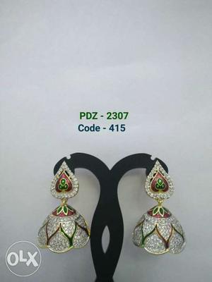 Two Silver, Green Jumkha Earring