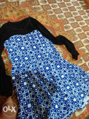 Women's Black And Blue Long Sleeve Mini Dress