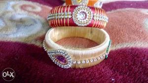 Women's Gold And Orange Beaded Silk Thread Bracelet